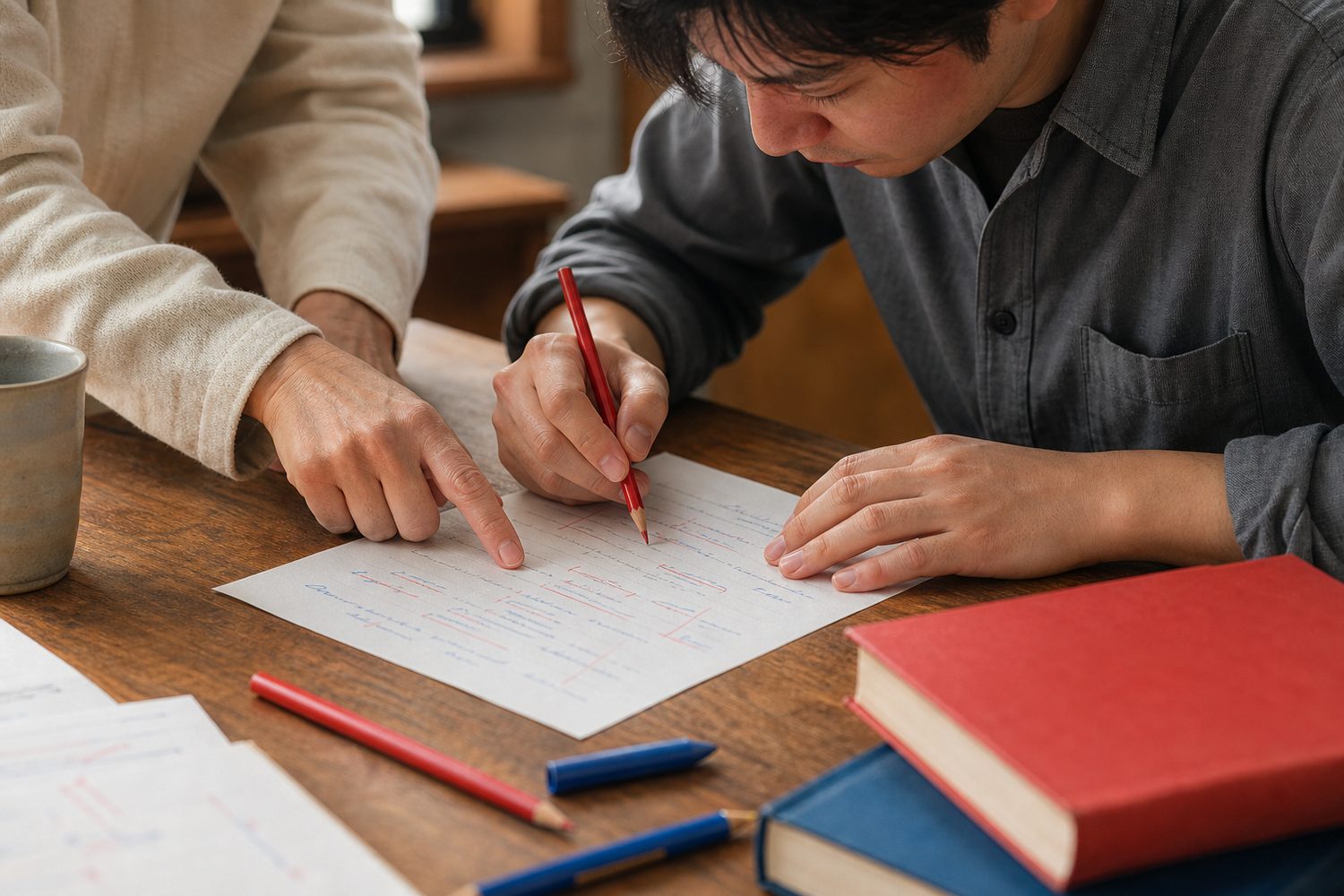 A learner revising a page with a tutor
